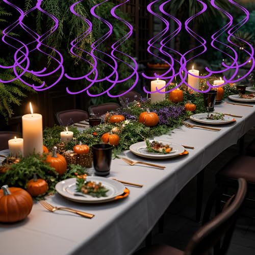 Image of Colorful Ceiling Swirl Foil Decorations Hanging Plastic Streamer Themed Swirl Party Decoration for Halloween Celebration, Pack of 28 (Purple)