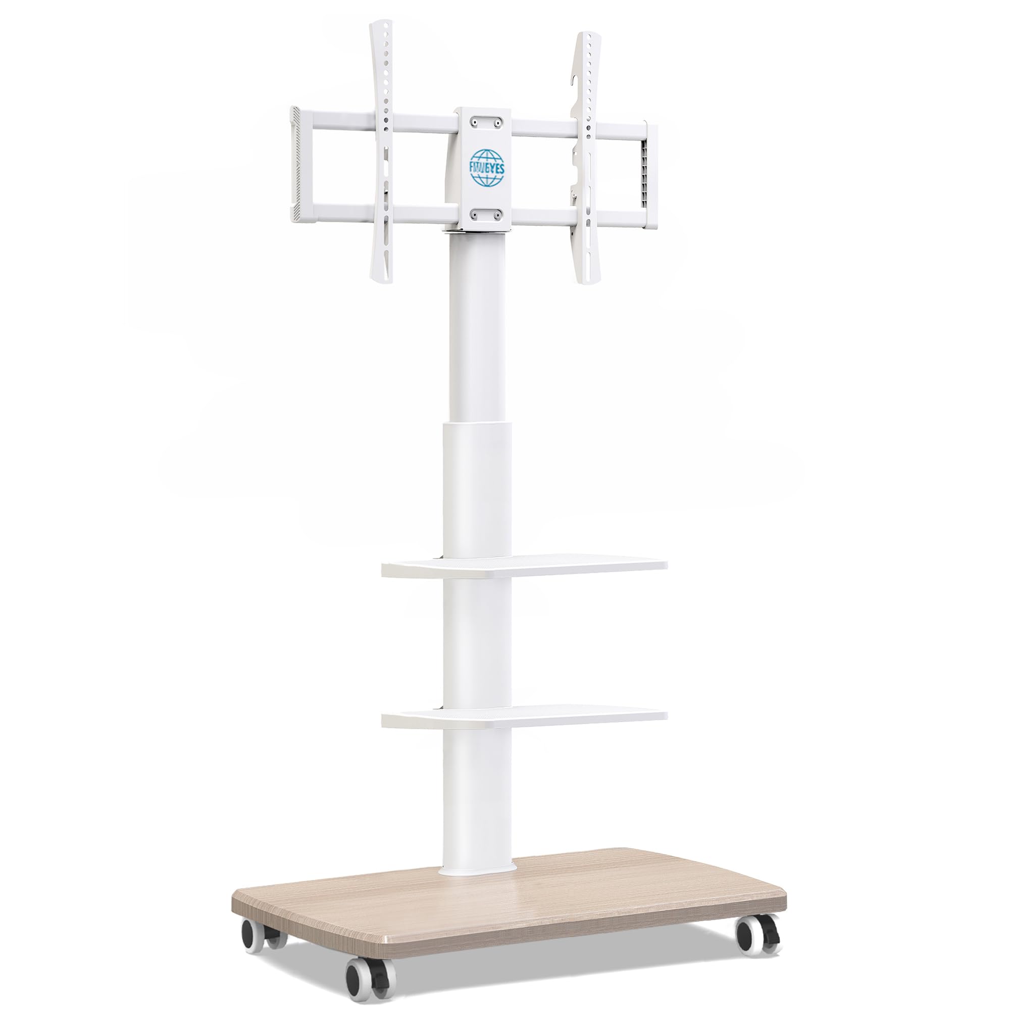 FITUEYES Support TV roulettes avec Pied en Bois pour TV de 32 à 70 Pouces,Support TV sur Pied 6 Réglables en Hauteur Pivotant 60° jusqu'à 40 KG- Max VESA 600X400 MM-Gestion des câbles