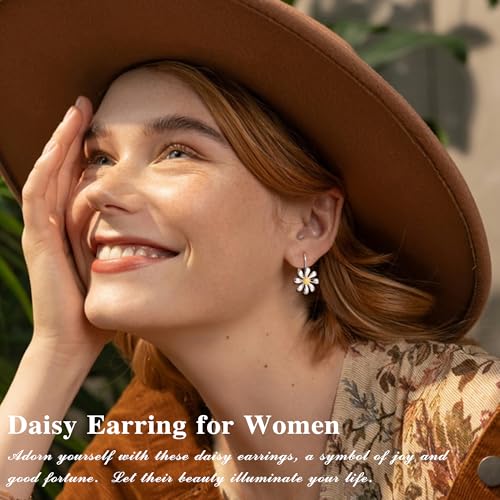 MILACOLATO 925 Sterling Silver Daisy Earrings 18K White Gold Plated Leverback Earrings Daisy Flower Drop Dangle Earrings Hypoallergenic Flower Jewelry Gifts for Women for Sensitive Ears3