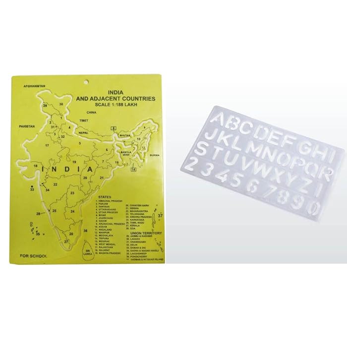 Buy RSN 25mm Alphabets Lettering Stencil & India Map Stencil Combo