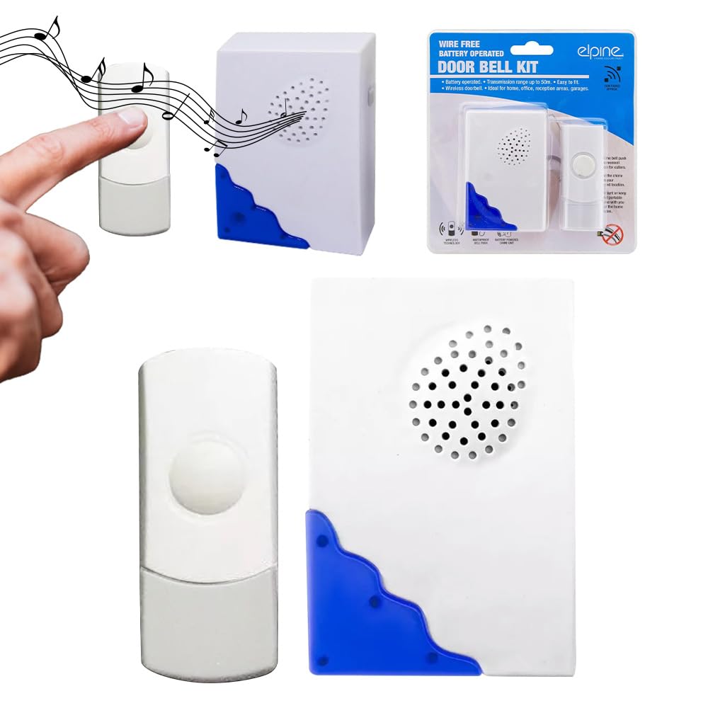 Wire Free Battery Operated Door Bell Kit - Waterproof & Weatherproof | Doorbell, Ring Chime, Home | Ranges Up to 50 Metres | Easy to Set Up | Durable & Long Lasting