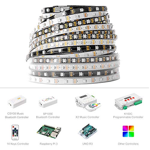 BTF-LIGHTING WS2812B RGB 5050SMD Individual Addressable 3.3FT 144(2X72) Pixels/m Flexible White PCB Full Color LED Pixel Strip Dream Color IP67 Waterproof Making LED Screen, LED Wall, etc Only DC5V