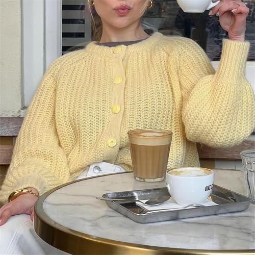 Image of KEOMUD Women's Long Sleeve Cardigan Sweaters Spring Casual Crewneck Button Down Chunky Knit Cardigans