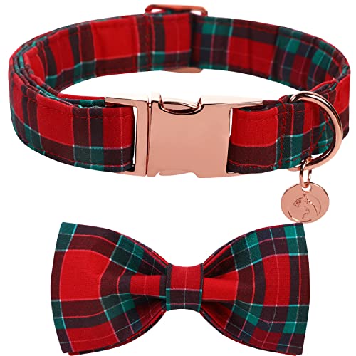 The Plaid Dog Collar 12 DOGWONG Christmas Dog Collar with Bow tie, Red Plaid Dog ...