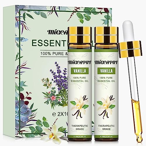 MIGCAPUT Aceite Esencial de Vainilla 2 x 10ML, 100% Puro Natural Aceites Esenciales de Aromaterapia, Aceite de Vainilla de Grado Terapéutico para Humidificador Difusor, SPA, Masaje, Dormir, Jabón