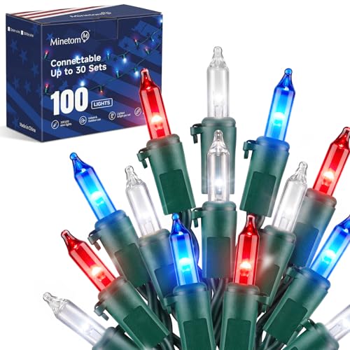 Minetom Red White Blue LED Christmas String Lights 100 Count 20 Feet 4th July Decoration Independence Day Decoration Patriotic Mini Lights Waterproof for Indoor Outdoor Xmas Holiday Party Patio