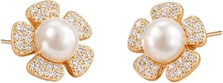 Nilu's Collection Rose Gold Plated Triangular Design Pearl Stud Earrings With American Diamond for Women And Girls | Gift ... Price In India