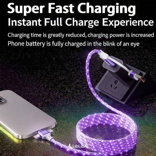 Image of AYI Purple Starry Sky USB Charging Cable Cross Edition, 6-in-1 Multi Charger Cord 39in, Glowing LED Data Sync Wire, Tangle-Free PVC, Smart Trickle Charge Chip, Compatible with Virtually All Devices.