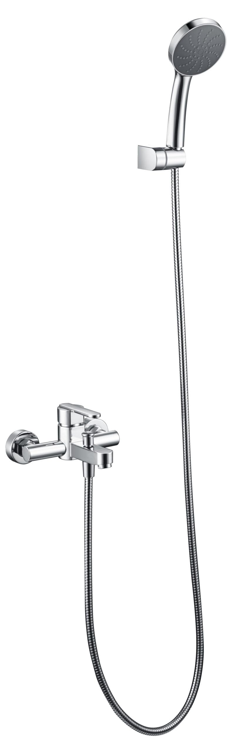 IMEX - Grifo Bañera y Ducha Monomando Cromado | Grifo Mezclador de Pared con Soporte Alcachofa de Ducha y Manguera | Grifería en Latón y Acero Inoxidable S.304 | Serie Roma