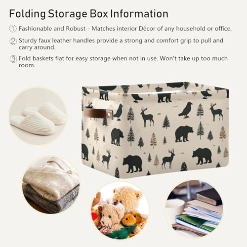Image of Aslsiy Storage Basket Forest Animals Bear Deer Eagle (4) Nursery Bins Baby Canvas Box Clothes Shelf Basket Laundry Hampers 2 Pcs