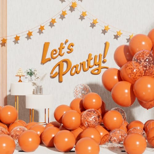 Image of Orange Latex Balloons: 55Pcs 12 inch Burnt Orange Confetti Party Balloons Helium Latex Balloon Ribbons for Birthday Anniversary Graduation Wedding Decoration