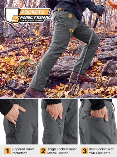 Image of FREE SOLDIER Men's Fleece Lined Outdoor Cargo Hiking Pants Water Repellent Softshell Snow Ski Pants with Zipper Pockets