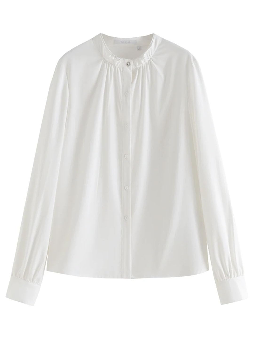 Blusa de manga larga con cuello de pétalo para mujer, diseño de cuello alto, camisa de oficina