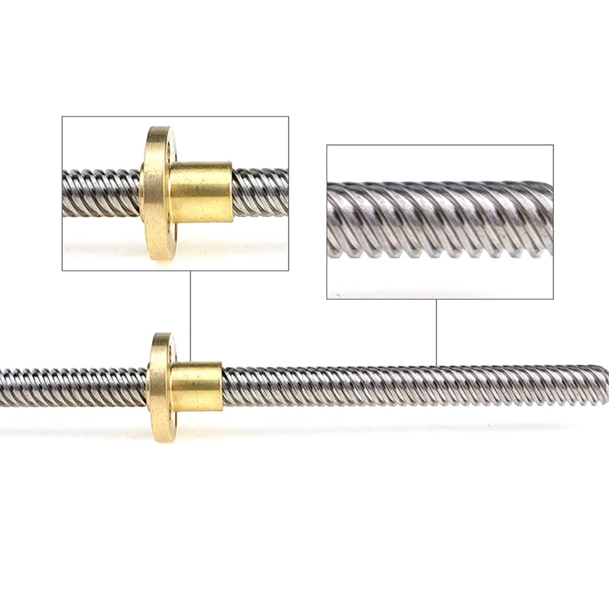 Trapezgewindespindel 2 Stück T6-Leitspindel und Messingmutter, 6 mm Gewinde, 1 mm Steigung, Länge 150/200/250/300/400 mm, Trapez-Leitspindel aus Edelstahl, für die Antriebsführungsschiene des Schritt
