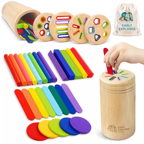 Image of 4 in 1 Montessori Toys for 2 3 4 Year Old, Wooden Color Sorting Toys for Toddlers 1-3, Preschool Learning Activities Fine Motor Skills Matching Games, Sensory Color Sorting Toy, Gift for Boy Girl