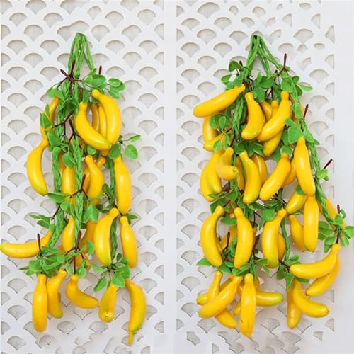 4 Pack Artificial Bananas Hanging String Simulation Lifelike Vegetable Fruit Hanging Fake Bananas Photography Props for Home Kitchen Hanging Ornaments Farmhouse Decoration
