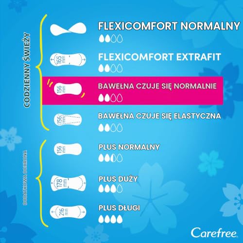 CAREFREE Wkładki bawełniane Feel Flexiform (5 x 56 sztuk), w 100% oddychające, zapewniają poczucie komfortu, suchości i świeżości, rozmiar normalny