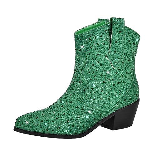 Yolkomo Women's Cowboy Cowgirl Boots Pointed Toe Rhinestone Ankle Boots2