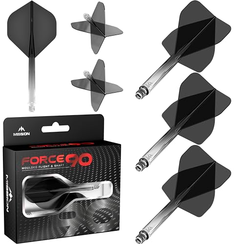 Mission Darts Force 90 | Integrated Precision Moulded Dart Flight and Shaft System, Pack of 3 Professional Highly Durable Combined Dart Flights and Stems | Standard No.2 (Black Gradient, Tweenie)