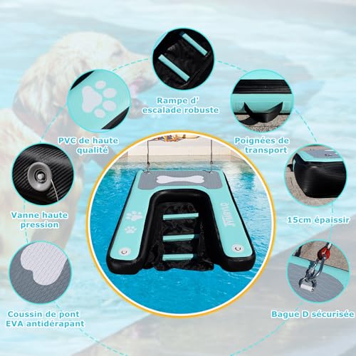 Hunde Wasserrampe Aufblasbare Hunderampe Pool 150x100cm Hundeboot Schwimminsel für Hunde Katzen bis 100kg Seen Fluss