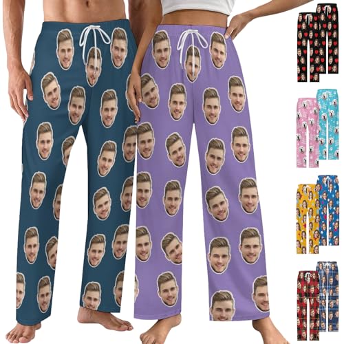 Personalized Pajama Pants for Men Women, Custom Pj Pants with Photo Pet Face, Customized Funny Pajama Bottoms Gifts for Husband Wife Christmas Birthday