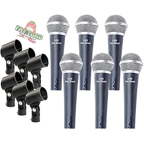Fat Toad Professional Cardioid Dynamic Microphones & Clips (6 Pack) Vocal Handheld, Unidirectional Mic | Singing Microphone Designed for Music Stage Performances & Studio Recording or DJ Karaoke Cover