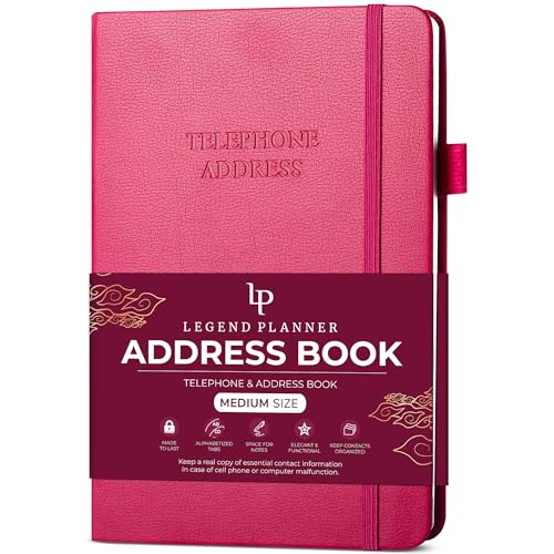 Legend Planner Address Book with Alphabetical Tabs –Telephone Contacts Book for Phone Numbers, Addresses, Passwords, Medium (Hot Pink)