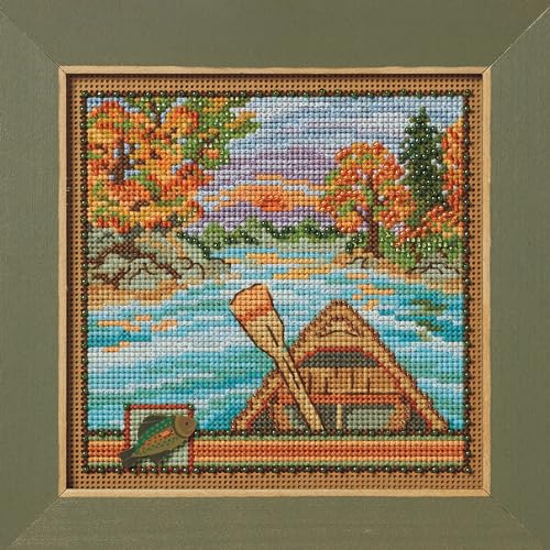 Image of Mill Hill Canoe Ride Beaded Counted Cross Stitch Kit 2024 Buttons & Beads Autumn MH142421, Multicolor, 5.25 x 5.25 Inches