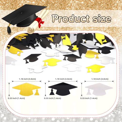 Image of Gold Silver and Black Graduation Cap Confetti 2026, Class of 2026 Table Centerpiece Grad Confetti for 2026 Graduation Party Decorations Supplies
