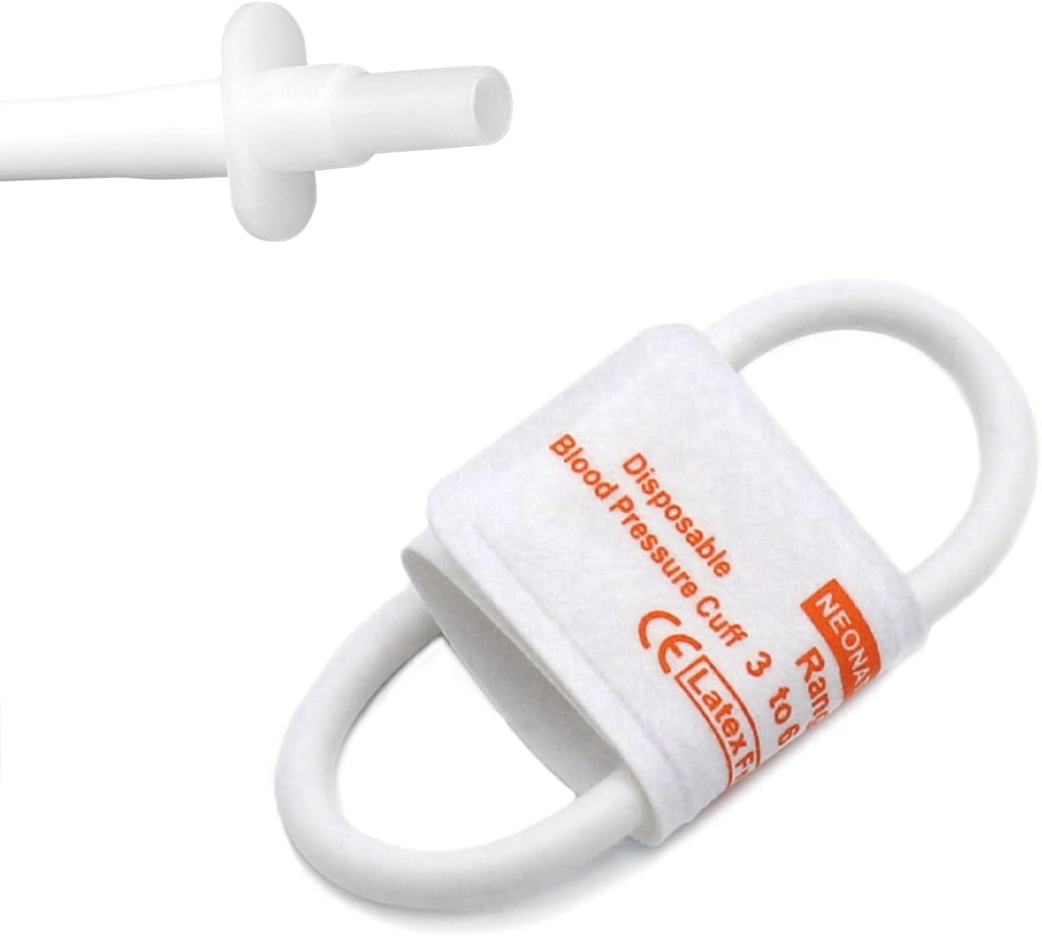 5PCS Disposable Blood Pressure Cuff with Single Tube + BP05 Connector for #1 Neonate 3-6 cm, Replacement Non-Woven Fabric NIBP Cuff