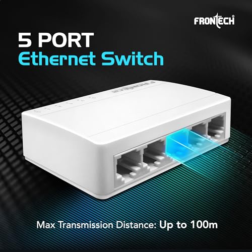 Image of Frontech 5-Port Fast Ethernet Switch | 10 /100 Mbps Speed | Plug & Play Network Hub | 1 Gbps Bandwidth | 2 Years Warrenty (NC-0073)