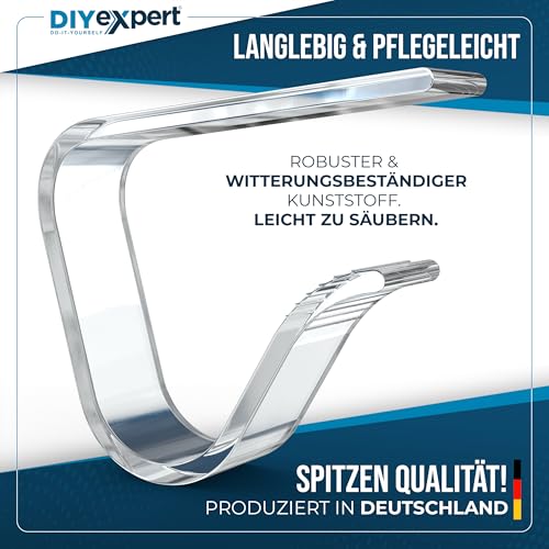 Foto von DIYexpert Tischtuchklammern Transparent Made in Germany [bis 45 mm] [4 Stück] Stabile Tischdeckenklammern – Wetterfest & rutschfest – Tischklammern für Garten, Balkon & Innenbereich