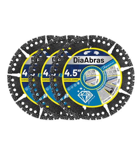 DiaAbras Diamond Blades 3-Pack 4.5 Multi-Purpose Saw Blades Heavy Duty Angle Grinder Cutting Discs with 7/8 Inch Arbor for Cutting Marble Quartz Stone Tile Concrete Brick (3)