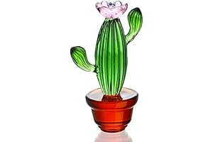 Exquisite 4.3'' Blown Glass Easter Cactus Figurine with Crystal Accents