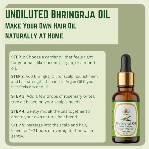 Image of KUNJ Bhringraj Oil for Hair Growth & Hair Fall Control 10ml | 100% Pure Ayurvedic Bhringraj Oil (Eclipta Prostrata) | Strong Roots, Scalp Nourishment & Dandruff Care | Natural Hair Care Oil