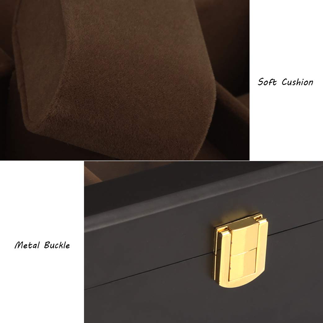 MUSUMI Caja de almacenamiento de reloj de 6 ranuras Joyero Pulsera Vitrina Interior de Madera con forro de flocado Suave con 6 cojines Cierre de Broche de Metal con tapa de vidrio