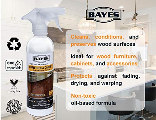Bayes High-Performance Furniture, Cabinet Cleaner and Polish - Cleans, Conditions, and Preserves Fine Wood Furniture and Cabinetry - 16 oz - Thumbnail 3