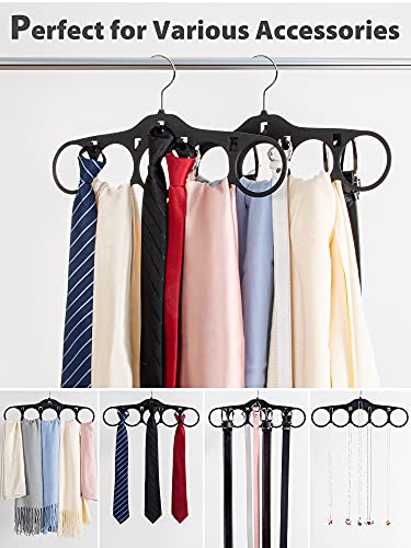 Smartake 2-Pack Scarf Hangers, 5 Loops Tie Rack & Belt Holder With Hooks, 360 Degree Rotatable Accessories Holder, Non-Slip Durable Hanging Closet Organizer For Belts, Bow Ties, Silk Scarves, Jewelry #TOP1