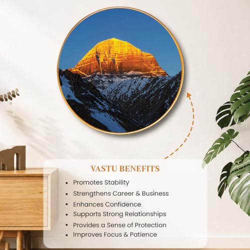 Image of PAINTINGMANTRA Mount Kailash Framed Wall Art Painting For Living Room, Himalayan Poster with frame for Wall, Decoration item for bedroom & Home, 23 Inch