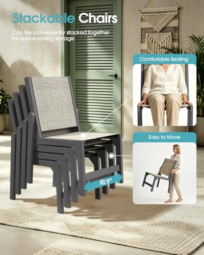 Image of Ciokea HDPE Outdoor Dining Chair of 2, Patio Stackable Porch Chairs, Grey