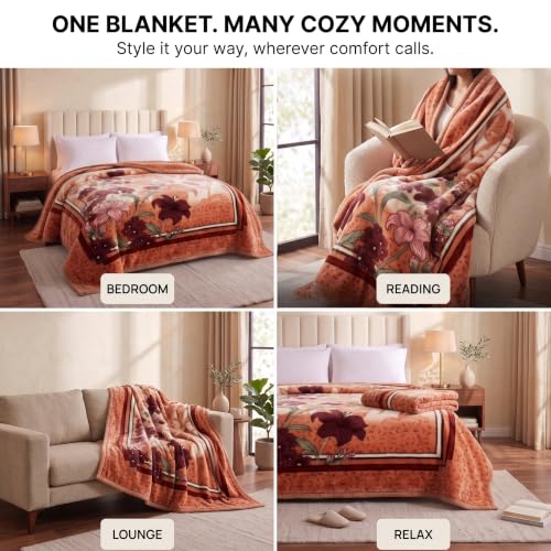 Image of BSB HOME 280 GSM Mink Blanket, Premium Soft Warm Cozy Plush Blanket for Double Bed, Ultra Soft Comfortable Winter Bedding, Elegant Printed Blanket, 90 x 100 Inches (229 x 254 cm) - Warm Sand