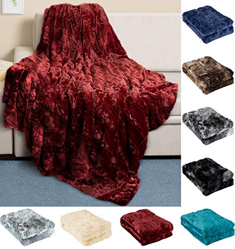 Everlasting Comfort Manta de piel sintética de lujo, ultra suave y esponjosa, manta de felpa para sofá cama y sala de estar, otoño invierno y primavera, 50 x 65 cm (tamaño completo), color rojo