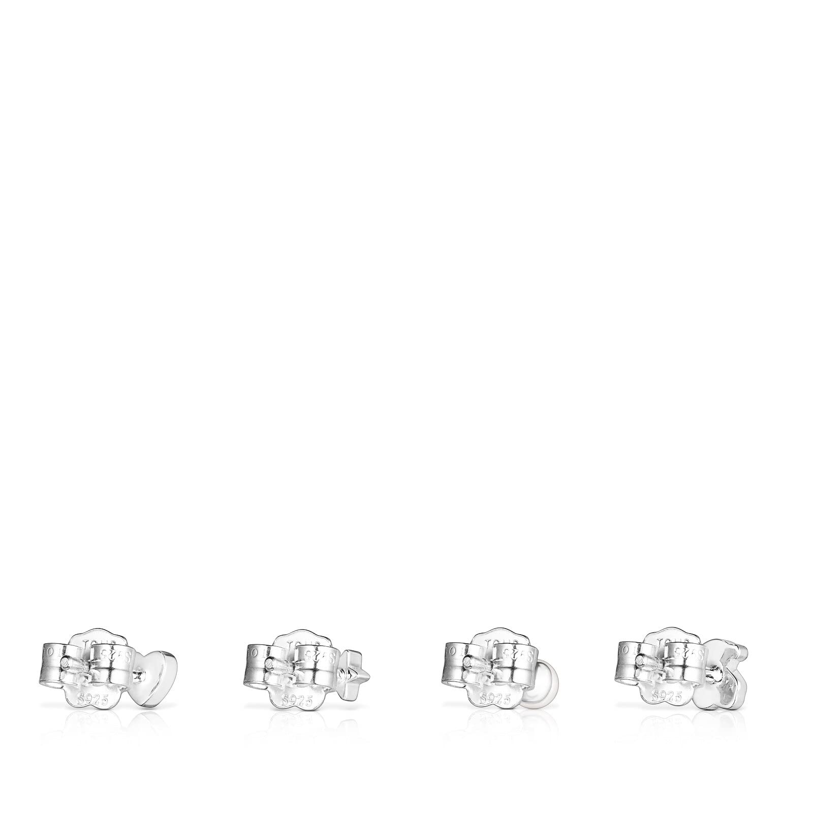TOUS Pack 4 Pendientes de Plata de Primera Ley para Mujer con Perla Cultivada y Motivos de Oso, Corazón, Estrella y Perla con Cierre de Presión, Elegante y Versátil, Colección Cool Joy