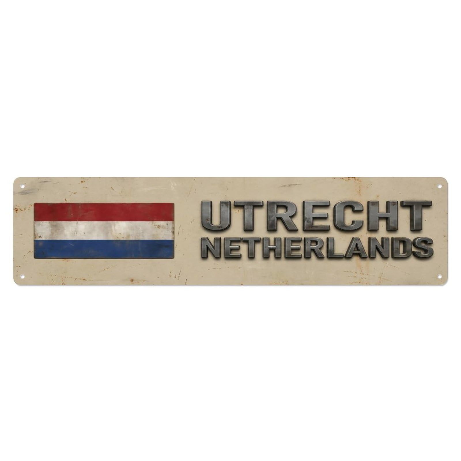 Vintage Utrecht Netherlands Flag Decor Rustic Travel Metal Tin Sign