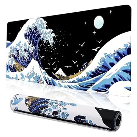 MEWOOCUE Gaming Mouse Pad, Sea Wave Desk Mat for PC Keyboard Cover