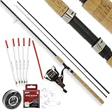 11ft Match Fishing Rod Reel & Tackle Combo Set 3pc Cork Handle Coarse Fishing Kit for River Lake Canal Pre-Spooled Reel with 8lb Line