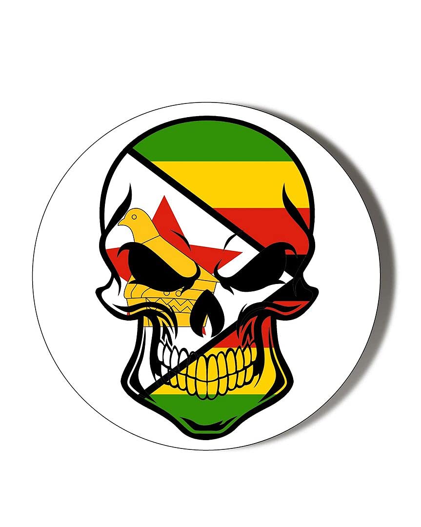 Gift Insanity Multi Zimbabwe Flag Skull Shape 10 X 56Mm Vinyl Stickers Pack Of 10