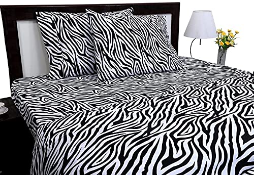 Full Sheet Set In Zebra Print 600 Thread-Count 100% Egyptian Long Staple Combed Pure Cotton, 4-Pc Hotel Quality Soft-Luxury-Breathable Wrinkle-Fade Resistant, Fits Mattress Upto 12-Inch Deep Pockets #TOP1