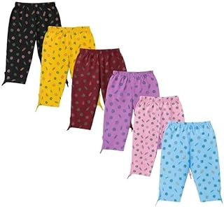 Girls' Printed Cotton Capri (Pack of 3), Elastic Waist, Breathable and Lightweight, Random Colours