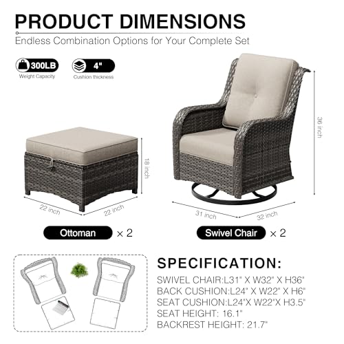 Image of Joyside 4 Piece Wicker Patio Furniture Set, Outdoor Swivel Rocker Patio Chairs with High Back, Deep Seating, Wide Armrest, Thickened Cushions, Outdoor Furniture for Deck, Porch Use